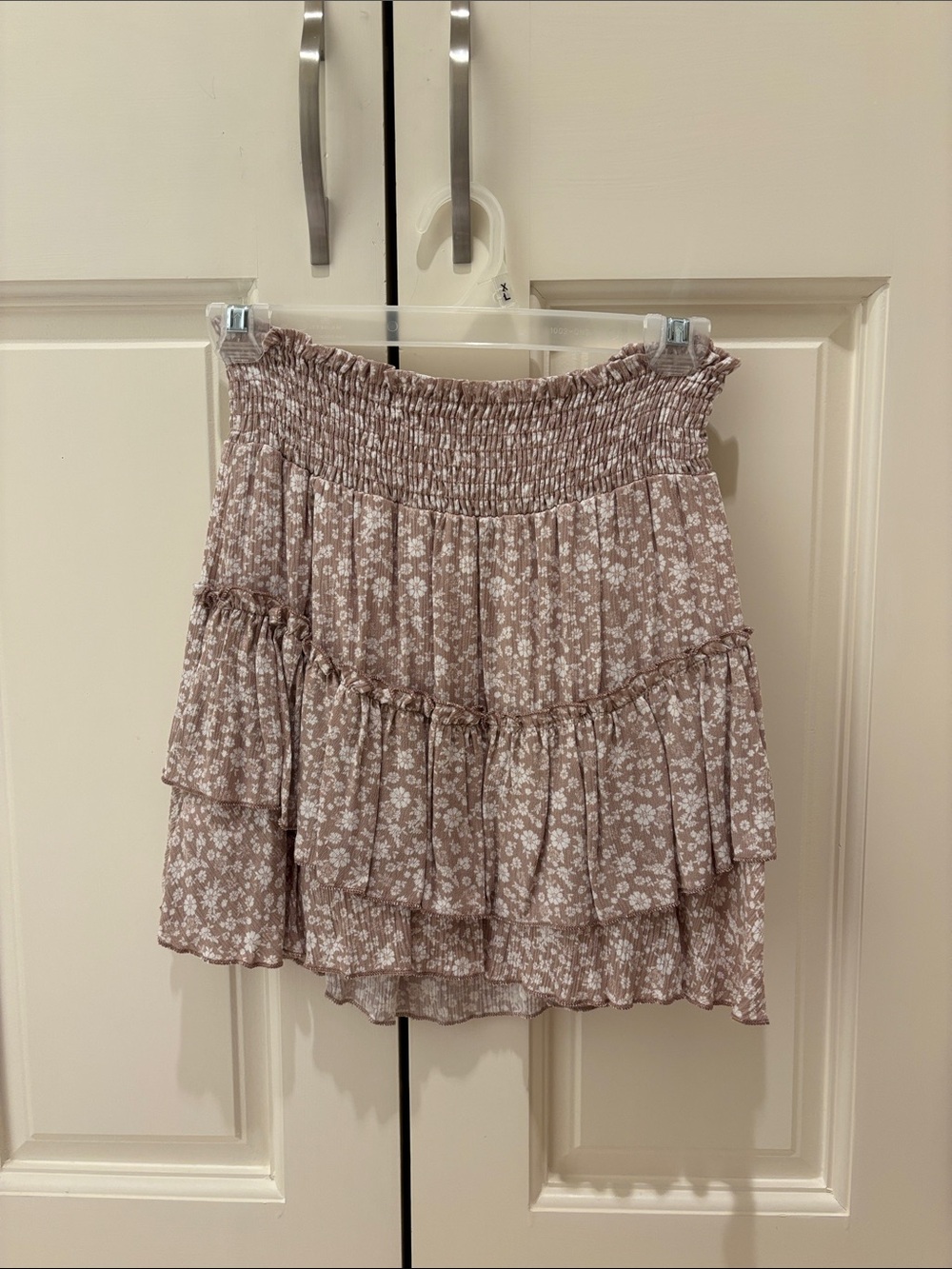 Altar'd State Dusty Rose Floral Smocked Tiered Mini Skirt
